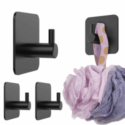 4smile Handtuchhalter ohne Bohren - 4 Stück schwarze Klebehaken als Handtuchhaken Bad Edelstahl rostfrei - Hochwertige Haken selbstklebend, Wandhaken, klassisches Design 4er Set Schwarz