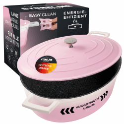 STONELINE Cocotte Bräter mit Deckel Induktion 32 cm, 6,6 L, Aluguss Topf beschichtet mit echten Steinpartikeln, Bratentopf Schmortopf mit Deckel Backofengeeignet, für alle Herdarten, Farbe: Rosa