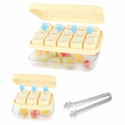 Bezioner Eiswürfelform 2 Stück(15&6 Fach Silikon Eiswürfelschale),Eiswürfelbehälter mit Deckel,Eisbehälter,Eiszange, Drücken Sie um Eiswürfel Freizugeben,Lebensmittelqualität, BPA-frei Gelb