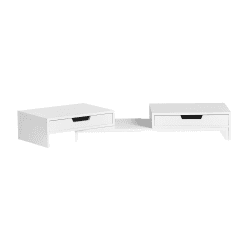 SoBuy Design Monitorerhöhung für 2 Monitore Monitorständer Bildschirmständer Notebookständer Schreibtischaufsatz mit 2 Schubladen breitenverstellbar Weiß BHT ca. 60-107x11x22cm BBF04-W