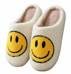 Meik Mangni Hausschuhe mit Fröhliches Gesicht Damen Herren Weicher Plüsch Retro Hausschuhe Frauen Bequeme Warme Pantoffeln Trendiger Slipper drinnen und draußen,35-46 EU 40/41 EU Gelb