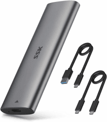 SSK Aluminium M.2 auf USB NVMe SATA SSD Gehäuse, werkzeugloser USB 3.2 Gen 2 10 Gbit/s NVMe PCI-E 6 Gbit/s SATA M-Key / B+M Key SSD externer Adapter mit UASP-Trim, für SSDs 2242 2260 2280 2230 HE-C371