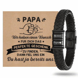 Weihnachtsgeschenke für Papa Armband Herren mit Gravur - Lederarmband mit Name Personalisiert Armbänder für Herren Männer Schmuck Herren Ideales Papa Geschenk für Vater DAD Geburtstag Hochzeitstag Bester Papa 19.0 Zentimeter