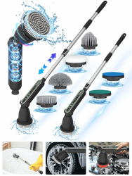 Elektrische Reinigungsbürste, 2024 Geräuscharm Electric Spin Scrubber mit 7 Austauschbaren Bohrbürstenköpfen, Verstellbarem Griff für Badezimmer Auto Haushalt küche, 120 Minuten Arbeitszeit A2-schwarz