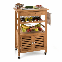 Klarstein Louisiana - Küchenwagen , Rollwagen , Servierwagen , 4 Etagen , inklusive Schränkchen , herausnehmbare Schublade , Flaschenablage , Obstschütte , Bambusholz , braun 67x92x40cm Holz