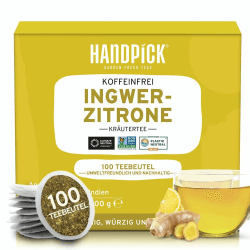 HANDPICK, Grüntee Ingwer Zitroneteebeutel (100 Stück) Reine Ingwertee | Zitronengras, Lakritz, Zitrone Ingwer | Runde Kräuterteebeutel | Brew Heiß Oder Kalter Ingwer Tee