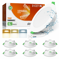 ALUSSO Einbaustrahler LED Spots 230V Dimmbar 10W 1050LM Deckenspots Flach 3CCT 3000K Warmweiß 4000K Neutralweiß 6500K Kaltweiß IP44 Einbauleuchten für Badezimmer Küche Wohnzimmer, 6er Set