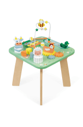 Janod - Activity Tisch ‘Jolie Prairie’ - Holz Spieltisch mit 7 Aktivitäten - Multi-Activity Holztisch mit Tiermotiven - Motorik Entwicklung und Musikalische Früherziehung - Ab 12 Monaten, J05327