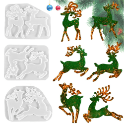 EXQULEG Epoxidharz Silikonform 3 Stück Weihnachten Elch Epoxidharz Formen,Christmas Resin Gießform,Weihnachten Silikonform,Hirsch Silikonform Gießen für Christmas Ornament, DIY Handwerk