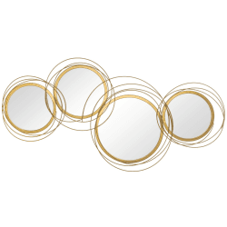 HOMCOM 3er Set Spiegel für Wanddekoration, Wanddekoration mit 4 runden Spiegeln, Wohnzimmerdeko, Wandspiegel, Flurspiegel, Wandkunstwerk für Wohnzimmer, Schlafzimmer, Metall, Gold