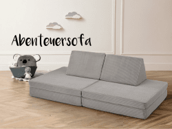 Traumnacht Abenteuer Sofa mit kuscheligem Bezug aus hochwertigem Kord Gewebe, waschbar, 81,5 x 81,5 x 12 cm, steingrau, produziert nach deutschem Qualitätsstandard