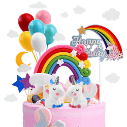 OSDUE Einhorn Tortendeko Geburtstag, Kuchendeko, Macaron Kuchen Deko, Happy Birthday, Topper Einhorn, Regenbogen, Wolke, Ballon für Kinder Mädchen Junge