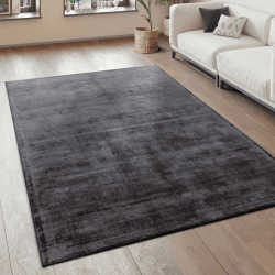 Paco Home Teppich Wohnzimmer Vintage Kurzflor Handgefertigt Hochwertig 100% Viskose, Grösse:80x150 cm, Farbe:Anthrazit