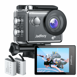 Jadfezy WiFi Action Cam HD 1080P, 12MP Action Kamera Weitwinkel 2 "LCD-Bildschirm, Unterwasserkamera wasserdicht bis 30m/98FT mit 2×1050 mAh Batterien und Zubehör Kit für Helm und Fahrrad usw. FHD 1080P WiFi