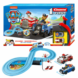 PAW Patrol Carrera First Rennbahnset | Chase & Marshall | 2,4m Strecke | Kreisel für extra Spielpaß | Ab 3 Jahren | Batteriebetrieben On the Track Single