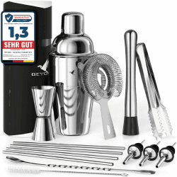 Beyond 15-teiliges Cocktail Shaker Set - Edelstahl Cocktail Set mit Bar Zubehör in Geschenkbox - Set mit Sieb, Messbecher, Jigger, Stössel, Löffel - Edles Cocktailmixer Barset - Cocktailshaker Set