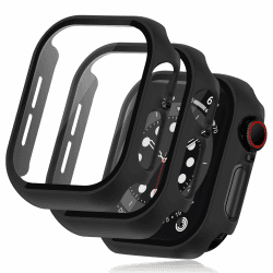 Seltureone 2 Stück Hülle für Apple Watch Series 6/Serie 5/Series 4/SE/SE2 44mm Schutzhülle mit Displayschutz, Hard PC 360° Rundum Anti Kratz Anti Staub Ultradünne Schutzhülle - Schwarz 44mm Schwarz