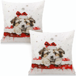 Cirzone Kissenbezug Weihnachten 45x45 cm 2er Set Welpe Weihnachtskissen Weihnachten Decor Kissen Weihnachtskissenbezug Weihnachtsdeko für Home Sofa Schlafzimmer