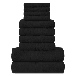 Lions Familien-Handtücher, 10-teiliges-Set, 100 % ägyptische Baumwolle, 4 x Gesicht, 4 x Hand, 2 x Badetuch, Premium Qualität, hoch wasserabsorbierendes Badzubehör, maschinenwaschbar, schwarz, 544647 Standard Schwarz