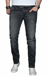 ALESSANDRO SALVARINI Herren Slim Fit Jeans Hose Denim Stretch-Jeans Jeanshose Washed 32W / 34L Dunkelgrau