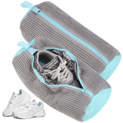 Bixury Schuhwaschbeutel Waschmaschine Schuhbeutel Waschmaschine, 2 Stück Multi Wäschesack Schuhe mit 360° Reinigungsflaum, Selbstreinigende Schuhe Waschbeutel für Waschmaschine und Trockner (Gray)