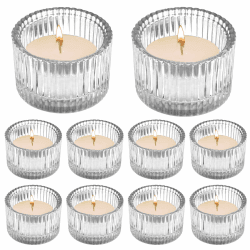 10er Klare Teelichthalter Glas Set, 5.5 x 3.5cm Vintage Kerzengläser Teelichtglas,Teelichthalter Aus Glas, Gerippt Teelichthalter Weihnachten für Hochzeitstischdekoration Teelichter Kerzenhalter