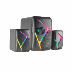 Mars Gaming MS-H21, RGB 2.1 Gaming-Lautsprecher und 35W Subwoofer, 3D Surround Inverted Driver System, Kompaktlautsprecher mit Dynamic RGB Lighting, USB Power und Jack Connector 3.5mm, Schwarz MSH21