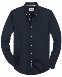 J.VER Oxford Herren Hemd Bügelfrei Regular Fit Hemd Langarm Casual Hemd aus Oxford Button Down Hemd Faltenfrei Freizeithemd mit Tasche XL Navyblau