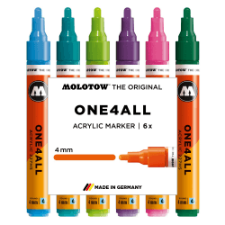 Molotow One4All 227HS Acryl Marker Basic-Set 2 (4,0 mm Strichstärke, hochdeckend und permanent, UV-beständig, für fast alle Untergründe) 6 Stück sortiert