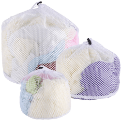 3 Stück Wäschenetz, 3 Größe Wäschebeutel mit Kordelstopper Wiederverwendbar Wäschesack Waschmaschine für Schmutzwäsche Babywäsche Unterwäsche Socken (Weiß)