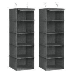 SONGMICS Hängeorganizer, 2er Set, Schrank-Organizer, Hängeregal, Hängeaufbewahrung, faltbar und platzsparend, Metallhaken und Bambus-Einsätze, leinenartige Textur, grau RCH005G02