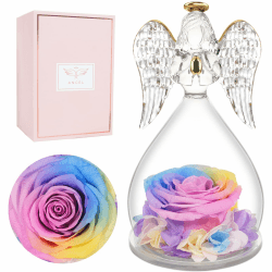 Miofula Ewige Rose Engel Figur Geschenke für für Frauen, Geburtstagsgeschenk für Mama, Ewige blume Engel Glaskuppel, Echte Rose Geschenke für Mutter Oma Freundin zum Weihnachten Valentinstag Muttertag