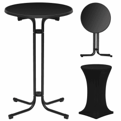 WOLTU Stehtisch klappbar, Bistrotisch mit Husse, Gartentisch wetterfest rund, Bartisch Ø 70 cm, Hochtisch 110 cm, Beistelltisch Indoor Outdoor, für Garten Party Hochzeit, Metallrohre, Schwarz