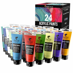 Zenacolor - Set mit 24 Acrylfarben - 24 Tuben 120ml, 24 Farbtöne, Farbe für Holz, Leinwände, Bastler-/Künstlerbedarf, für Erwachsene