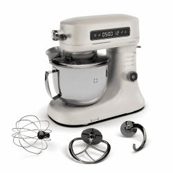 Klarstein Chiara 1600W Küchenmaschine – 5L Edelstahlschüssel, 12 Geschwindigkeiten, LCD-Touch-Display, Leise ≤72 dB, Spülmaschinenfestes Patisserie-Set, Aluminium-Druckgussgehäuse, Sand