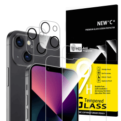 NEW'C 4 Stück, 2 x Panzer Schutz Glas für iPhone 13 Mini und 2 x Kamera Panzer Schutz Glas für Kameraschutz - kratzfest - keine Luftblasen - extrem widerstandsfähig - 9H-Härteglas