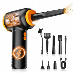 FLOWood Elektrischer Staubbläser, 120000 U/min, wiederaufladbar über USB, Computer-Reinigungsset, Schwarz und Orange