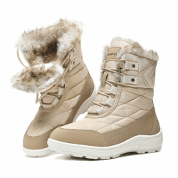 ziitop Winterstiefel Damen Warm Gefütterte Schneestiefel Schnürsenkel Rutschfeste Winterschuhe Arbeiten Camping Stiefel Outdoor Trekking Wanderschuhe 41 EU Beige