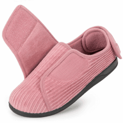 HomeTop Damen Geschlossene Ferse Diabetiker Hausschuhe Kord Verstellbar Weite Passform Haken und Schleife Memoryschaum Pantoffeln 41 EU Rosa