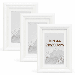 WOLTU Bilderrahmen 21,9x30 cm A4 Set of 3 Fotorahmen Holzrahmen mit Passepartout, zum vertikalen oder horizontalen Aufhängen/Aufstellen, Posterrahmen Collage Wanddeko, Weiß