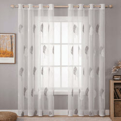 MIULEE Vorhänge mit Grau und Weiß Blätter Muster, Schöne Stickerei Vorhang Transparent, Dekoration Ösen Gardinen Für Wohnzimmer, 2er Set Modern Schlafzimmer Vorhänge, Jeder H 225 X B 140cm
