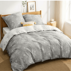 BEDSURE Bettwäsche 200x220 Baumwolle Bettbezug - Bettwäsche-Sets 200 x 220 cm 3teilig Grau mit 2 Kissenbezüge 80x80 cm, ÖKO-TEX Wendebettwäsche Bedding mit Reißverschluss Ginkgo Muster
