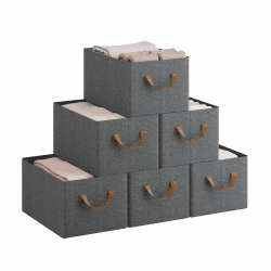 WOLTU Aufbewahrungsboxen 6 Stück, Aufbewahrungswürfel Stoff, Organizer Box, Stapelboxen faltbar, Faltbox, Organisationsboxen, Stoffboxen Aufbewahrung, Grau, 37,5x20x26 cm Grau 20L(6stücke)