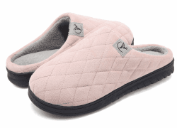 VIFUUR Damen Herren Hausschuhe Memory Foam Pantoffeln Wolle-Like Plüsch Futter Hohe Dichte Warme Indoor Outdoor Anti-Rutsch-Gummisohle Slip On Schuhe 40/41 EU Rosa1