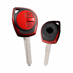 HIBEYO Autoschlüssel Hülle passt für Suzuki Schlüsselhülle Leder Texture Schutzhülle Abdeckung für Suzuki Swift Baleno Grand Vitara Ignis SX4 Wagon für Nissan Pixo Schlüsselbox zubehör-Leder Rot