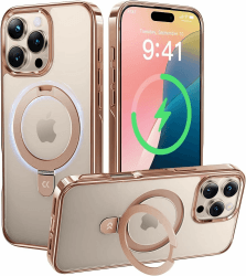 CASEKOO Original Titan Wüstensand für iPhone 16 Pro Hülle mit MagSafe & Unsichtbarer Ständer [Militärschutz] [Vergilbungsfrei] Clear Case Dünn Handyhülle iPhone 16 Pro Schutzhülle Cover Gold