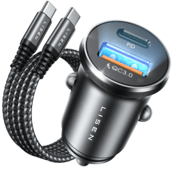 LISEN 54W Zigarettenanzünder USB C PD&QC3.0 12V USB Adapter Auto Ladegerät mit 60W USB C Kabel Metall USB Zigarettenanzünder Adapter KFZ Ladegerät USB C für iPhone 16 Pro Max 15 Samsung S25 Ultra IPad Schwarz