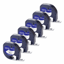 Labelwell 6x Kompatibel Schriftband als Ersatz für Dymo Letratag Schwarz auf Weiß für Dymo Letratag 200B XR LT-100H LT-100T für Dymo 91201/91221 / S0721660 Etikettenband, 12mm x 4m