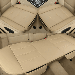 Black Panther sitzauflage Auto, umfassen Vordersitz Abdeckung und hintere Sitzbank Abdeckung, Universal PU Leder Sitzschoner passen 90% Fahrzeuge (Beige)