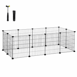 SONGMICS Freilauf, DIY-Kleintiergehege, KleintierkÄfig, Welpenauslauf, Kaninchen, Meerschweinchen, Metallgitter, 143 x 73 x 46 cm, schwarz LPI01H